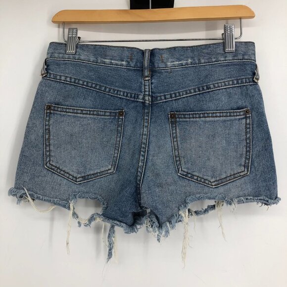 Free People low rise distressed flared a-line cut denim short shorts size 25 - Picture 3 of 16